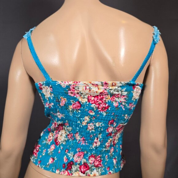 Y2K Blue Floral Lace Bustier Top Ribbon Bow Size M Fairy Feminine Coquette - Picture 8 of 10